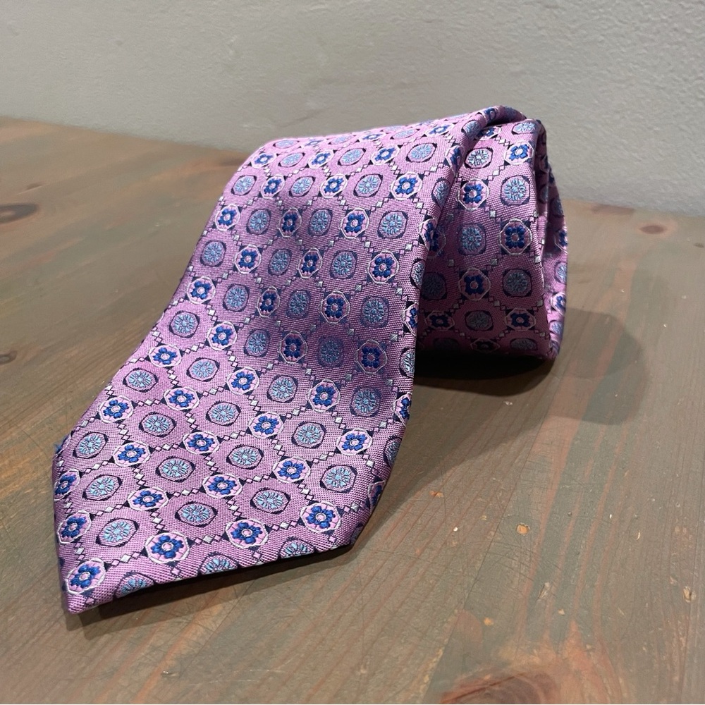 Canali Lavender and Blue Geometric Tie